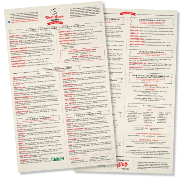 Menu China Grove Family House Restaurant